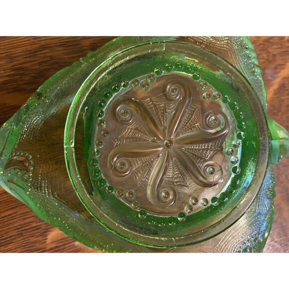 Antique 1906 EAPG Northwoods Green Opalescent Triangular Knappy Dish - Picture 4 of 8